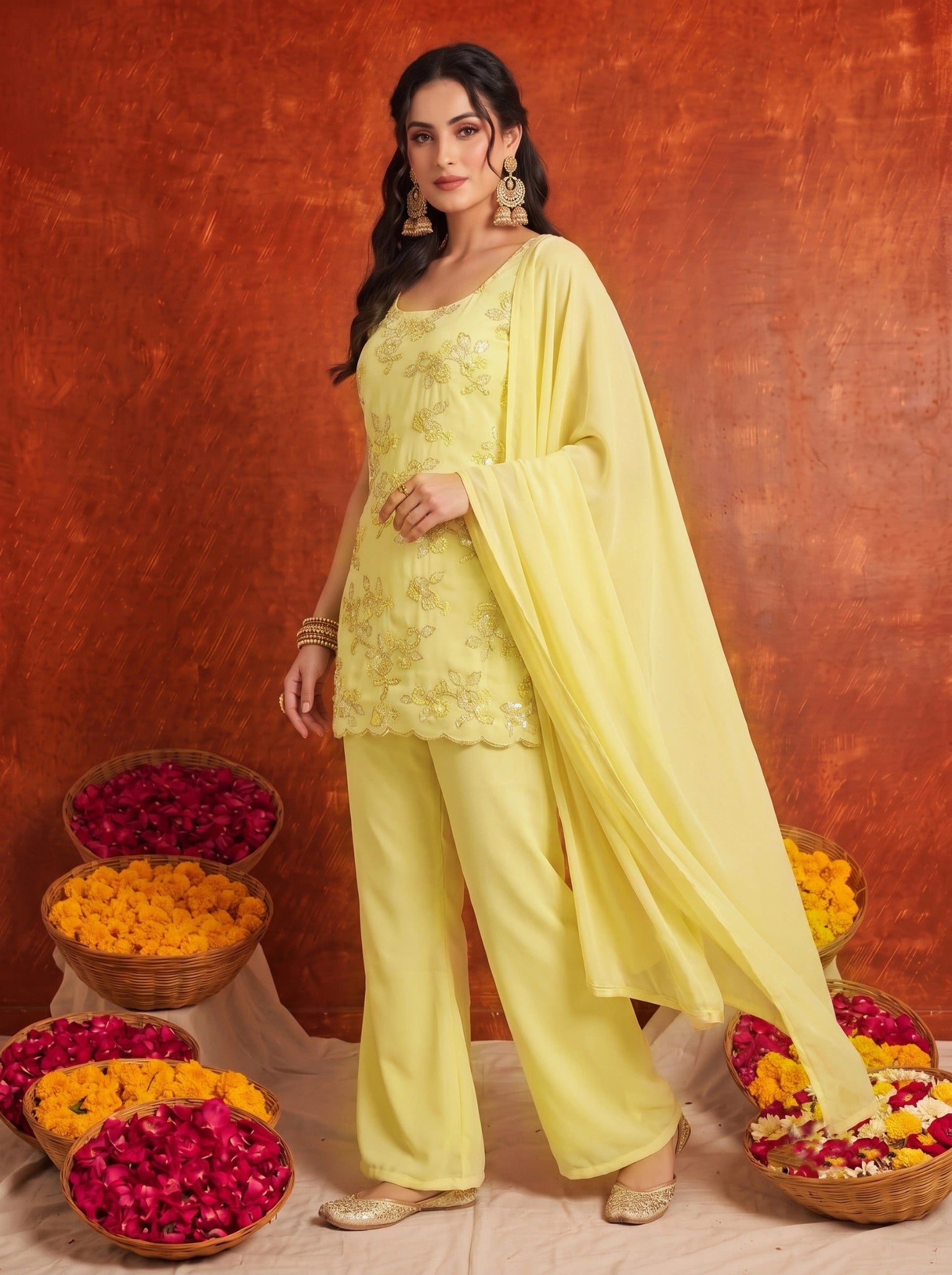 Yellow Sleeveless Suit KU318 full length
